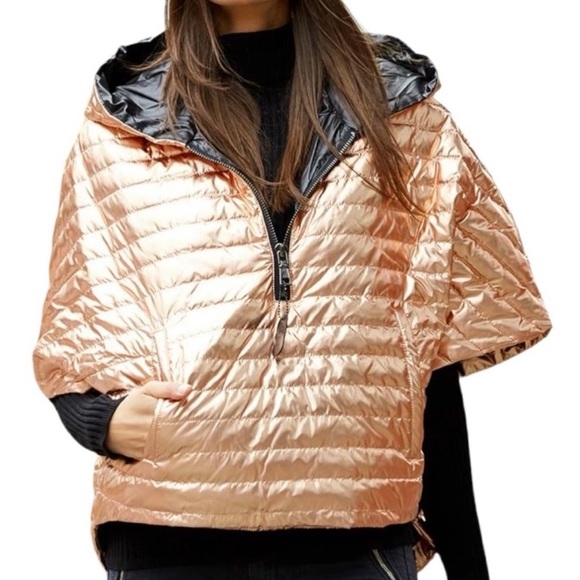 THINK ROYLN Jackets & Blazers - THINK ROYLN Heroine Quilted Down Filled Poncho in Rose Gold Metallic
